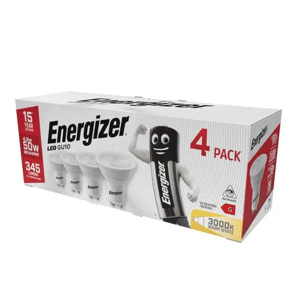 Energizer 4.9W GU10 LED Bulbs ā Box of 4 (3000K / 4000K / 6500K)