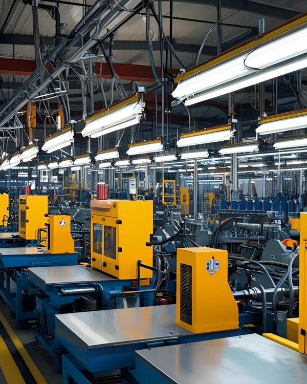 Industrial warehouse with IP65 LED batten fittings on ceiling