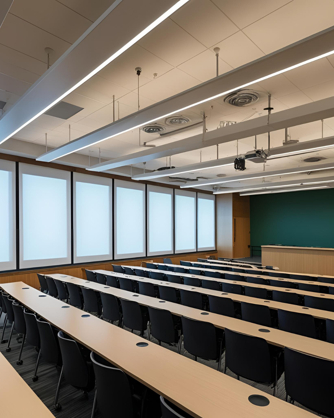 UGR<19 LED office panels providing low-glare lighting in modern workspace