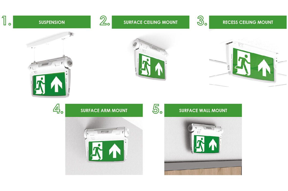 3W LED Emergency 6 in 1 Exit Sign - KIT Including all Accessories